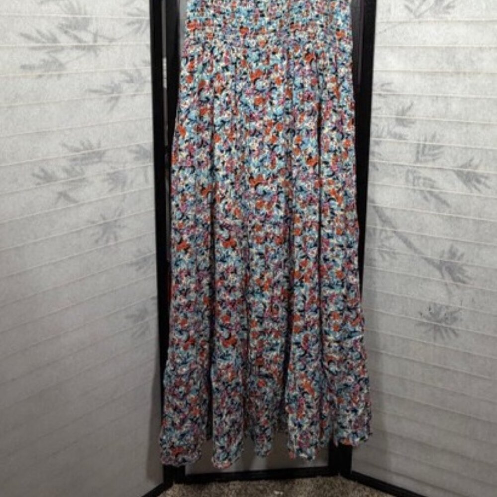Black Tape Dress 2X Floral Smocked Bodice Sleeveless Maxi Boho Summer Vibrant - Picture 4 of 8